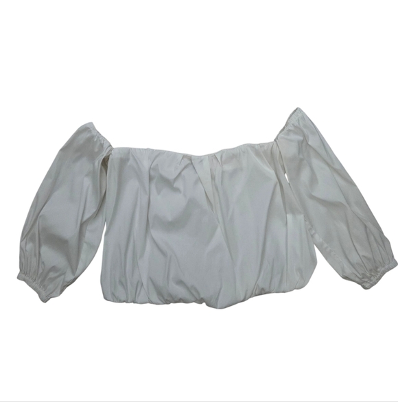 7 For All Mankind White Off-Shoulder Puff Sleeve Cotton Blouse - Picture 1 of 5